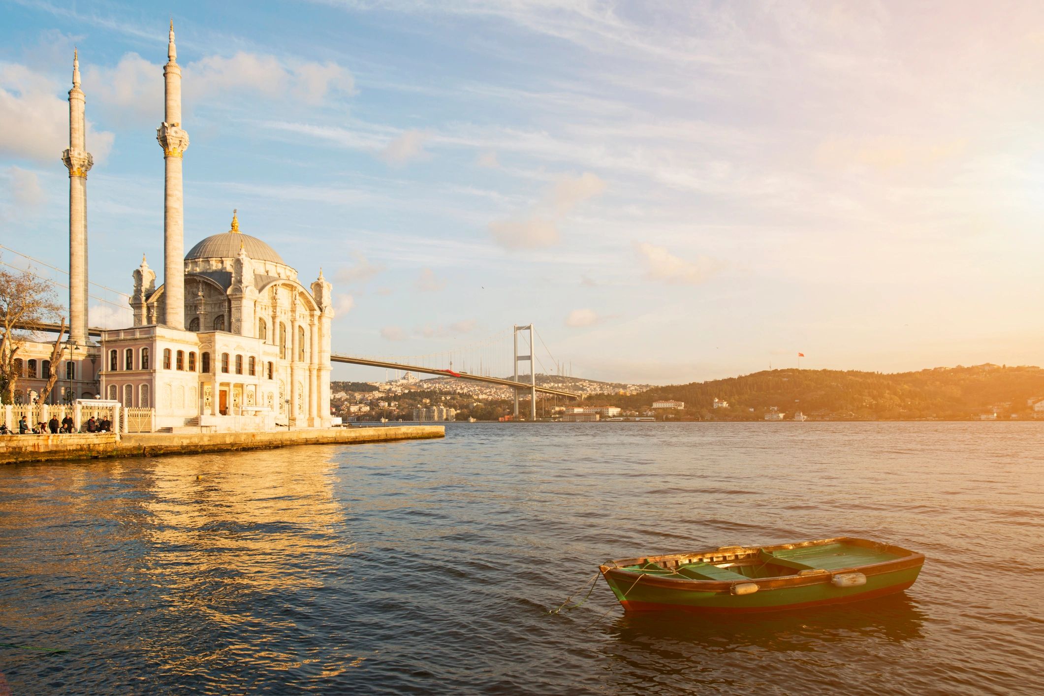 Bosphorus waterfront and Ortakoy Mosque in Istanbul, Turkey